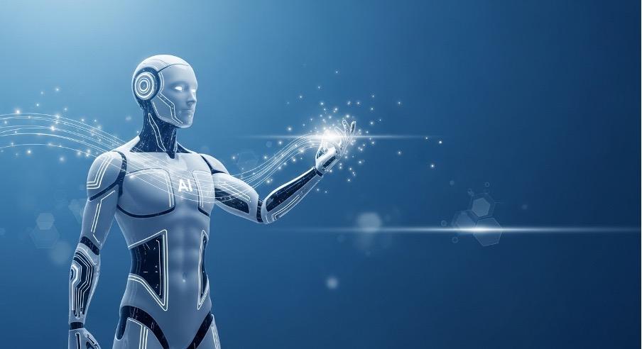 Chuyên gia nghiên cứu hệ thống trí tuệ nhân tạo trên màn hình với các dữ liệu số và mạng lưới kết nối thông minh