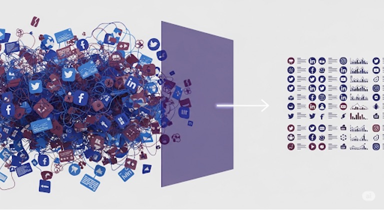 Biểu tượng dữ liệu hỗn loạn được chuyển hóa thành biểu đồ rõ ràng giúp đo lường hiệu quả sau khủng hoảng