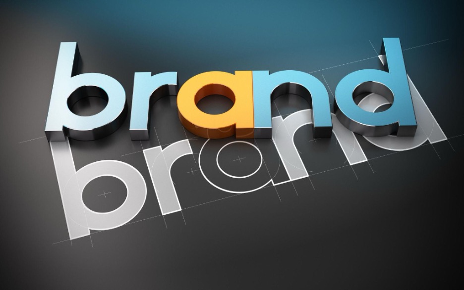 Mô phỏng thiết kế chữ “brand” thể hiện quá trình xây dựng bộ nhận diện thương hiệu chuyên nghiệp