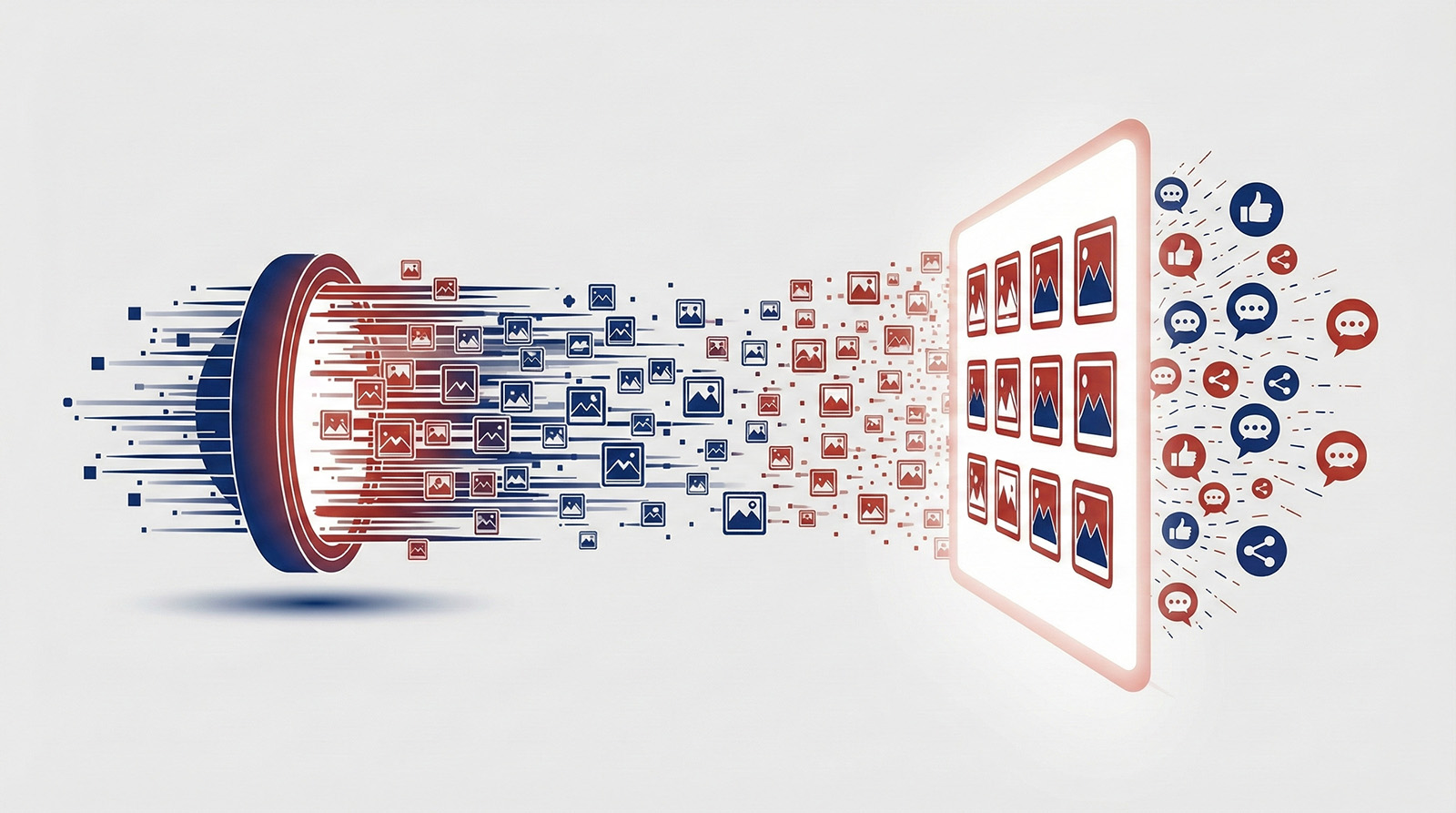 AI system filtering and organizing numerous icons of images and media into a structured display interface.