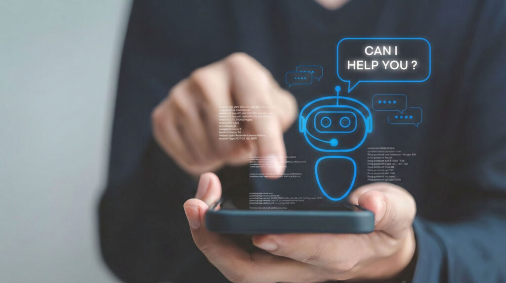 Illustration showing seamless integration of AI technology in a modern office, representing automated, continuous customer support.