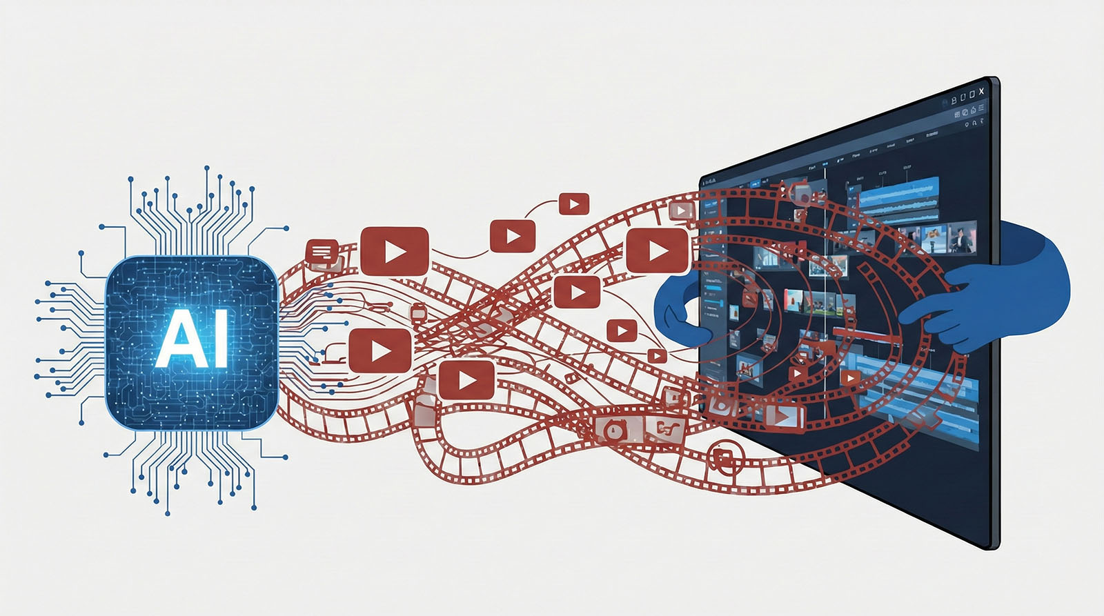 Hình ảnh minh họa quy trình tự động hóa sáng tạo video bằng công nghệ trí tuệ nhân tạo (AI)