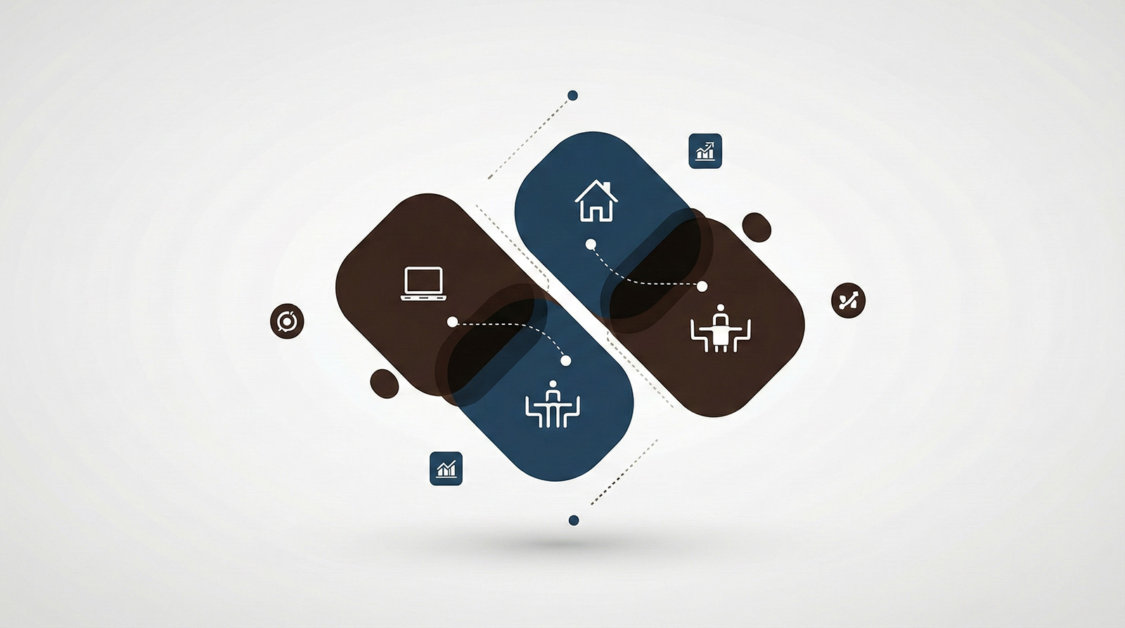 Minh họa mô hình kết hợp làm việc từ xa và làm tại văn phòng trong hệ thống quản trị linh hoạt