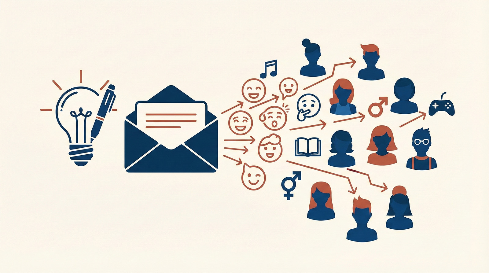 Email and content reaching different audience groups with various preferences and demographics.