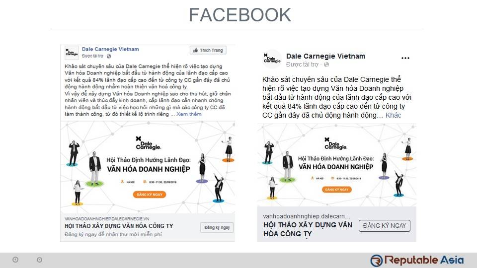 Dale Carnegie Vietnam Facebook ad promoting corporate culture leadership workshop