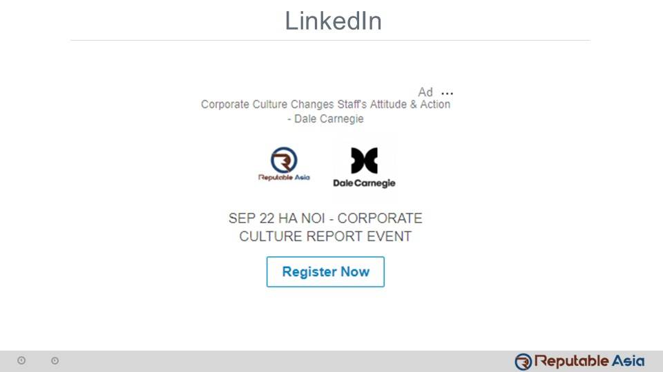 LinkedIn ad for Dale Carnegie corporate culture report event in Hanoi