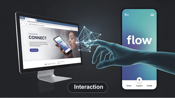 A smartphone emitting data streams and chat bubbles that connect to multiple user icons, representing direct, personalized, and multi-channel customer engagement through a mobile app.
